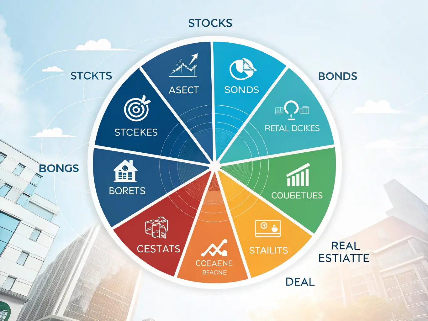 A diverse portfolio chart showcasing various investment options for small businesses, emphasizing diversification and strategic asset allocation for long-term growth.